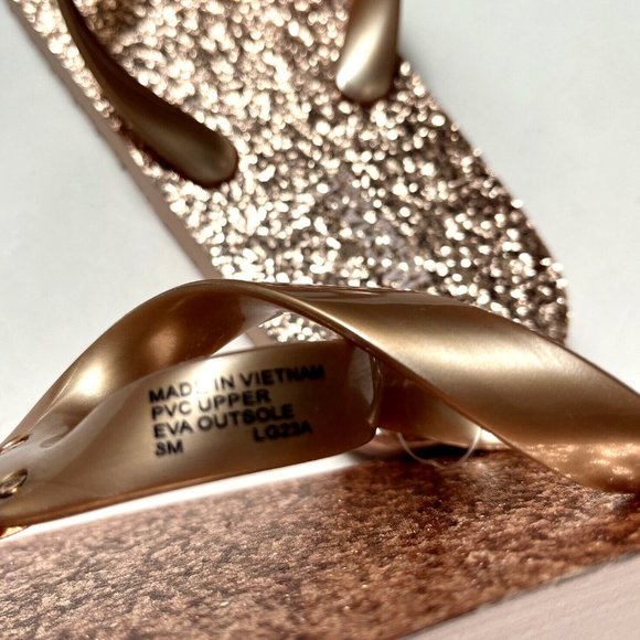 NWB MICHAEL KORS Glitter Flip-Flop Sandals Slide On Thong Rose Gold - Picture 6 of 7